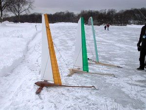 rc boat in snow